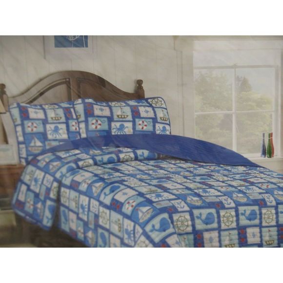 Cozee Quilts Little Sailor TWIN Quilt & Shams Set Beach Ocean Boat Whale $100 - Picture 1 of 8